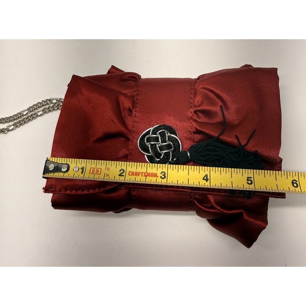 White House Black Market Red Satin Bow Evening Clutch Chain Strap Tassel WHBM - Picture 8 of 9